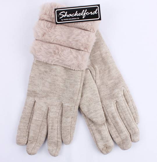 Shackelford knit glove with 3 fur band cuff beige STYLE:S/LK5067BGE
